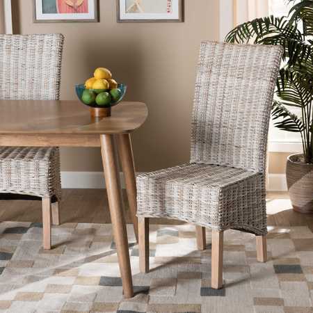 BAXTON STUDIO Trianna Rustic Transitional Whitewashed Rattan and Natural Brown Finished Wood Dining Chair 207-12843